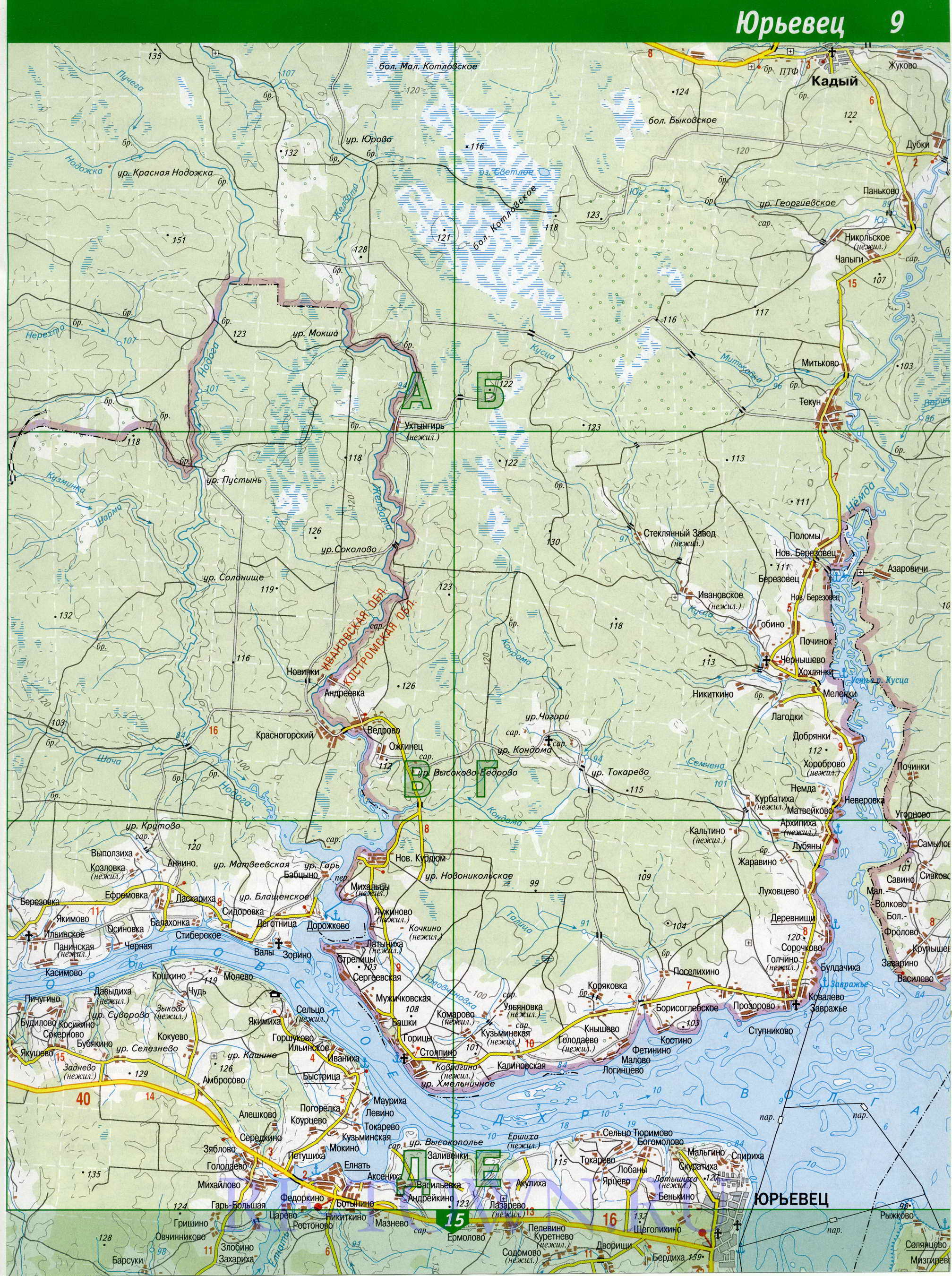 Кинешемский район Ивановской области. Карта Кинешемского района подробная, B0 - 