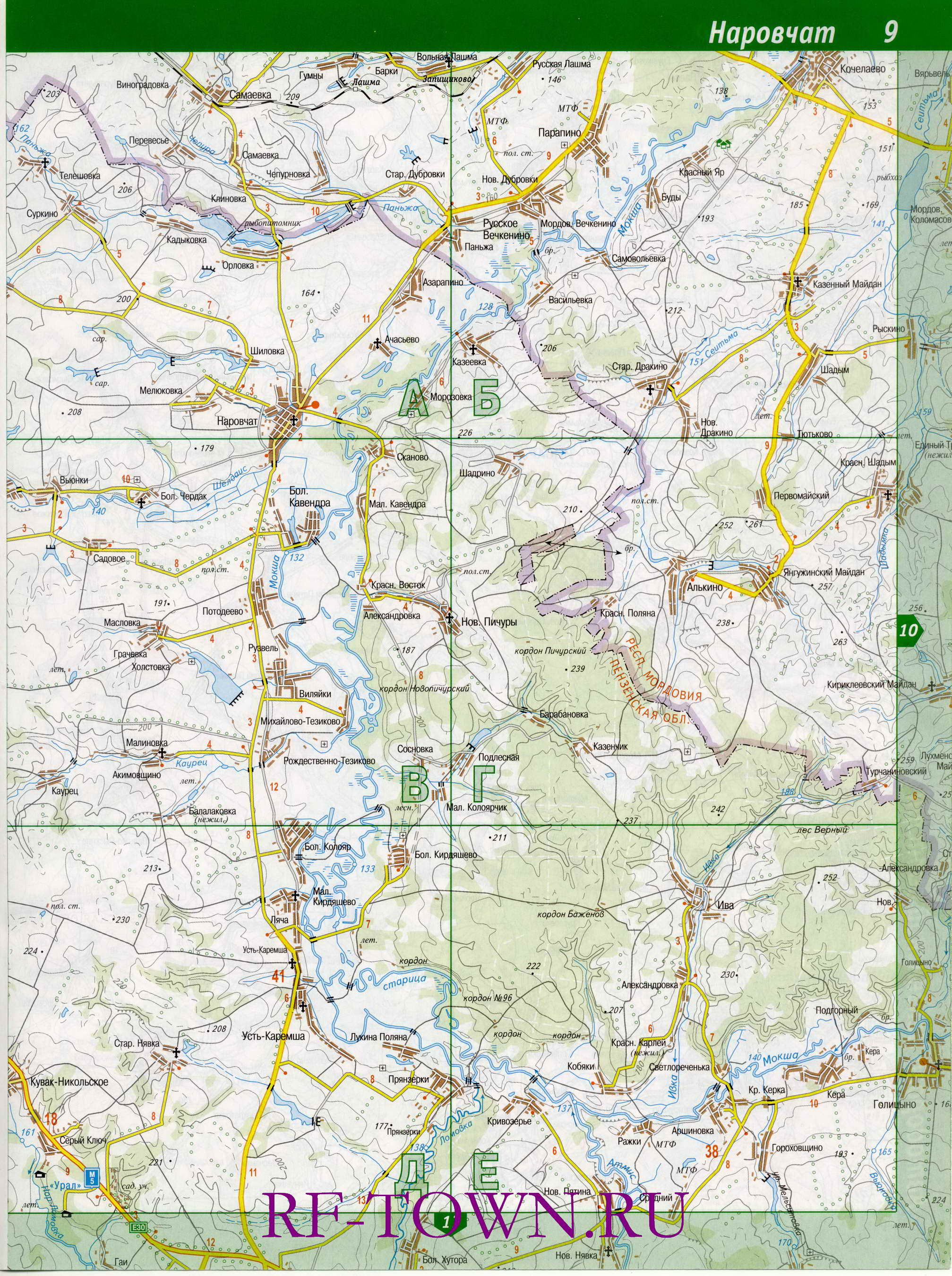 Наровчатский район Пензенской области. Карта дорог Наровчатского района Пензенской области, B0 - 