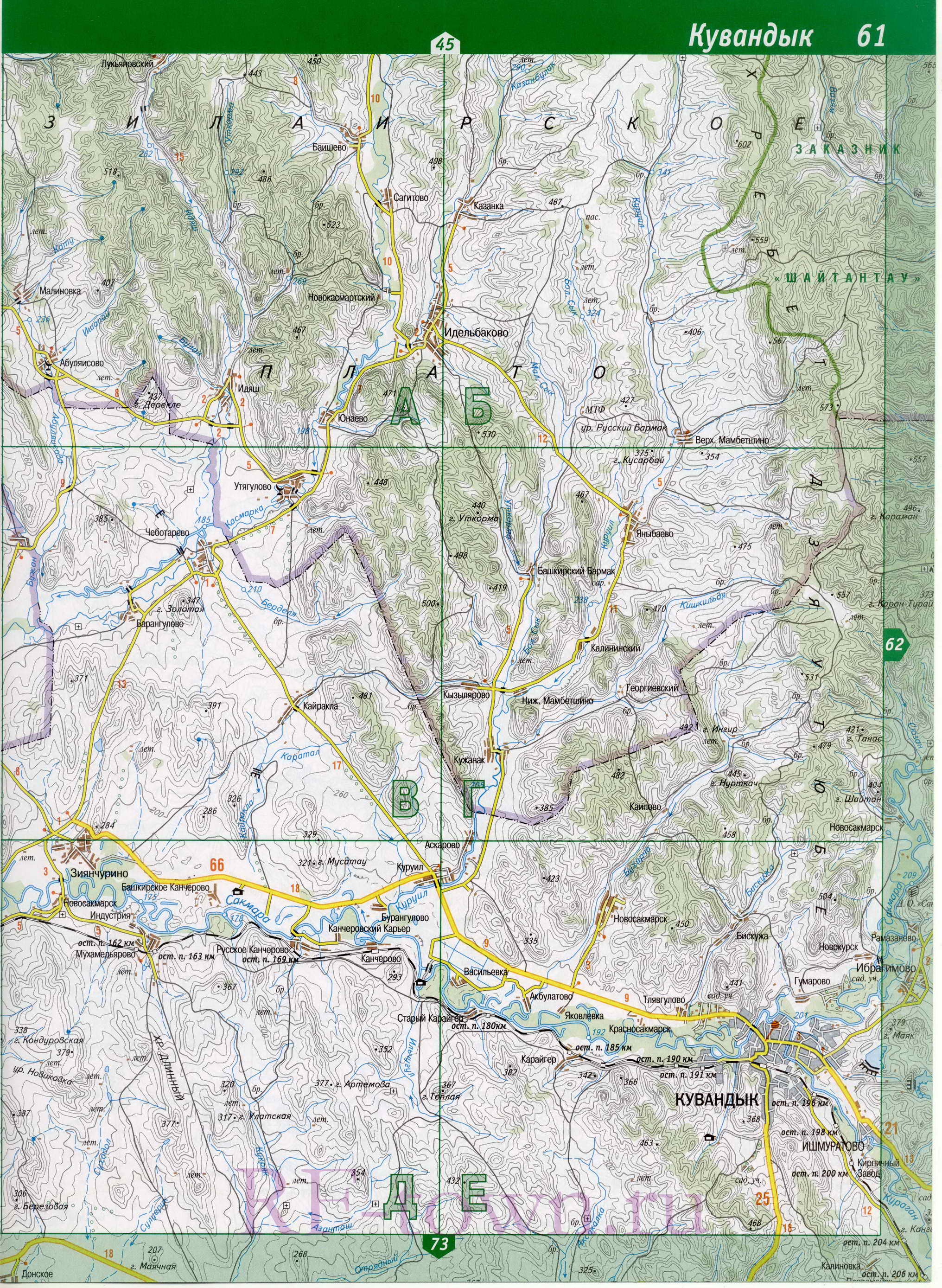 Кувандыкский район карта. Топографическая карта Кувандыкского р-на Оренбургской области масштаба 1см:2км, A0 - 