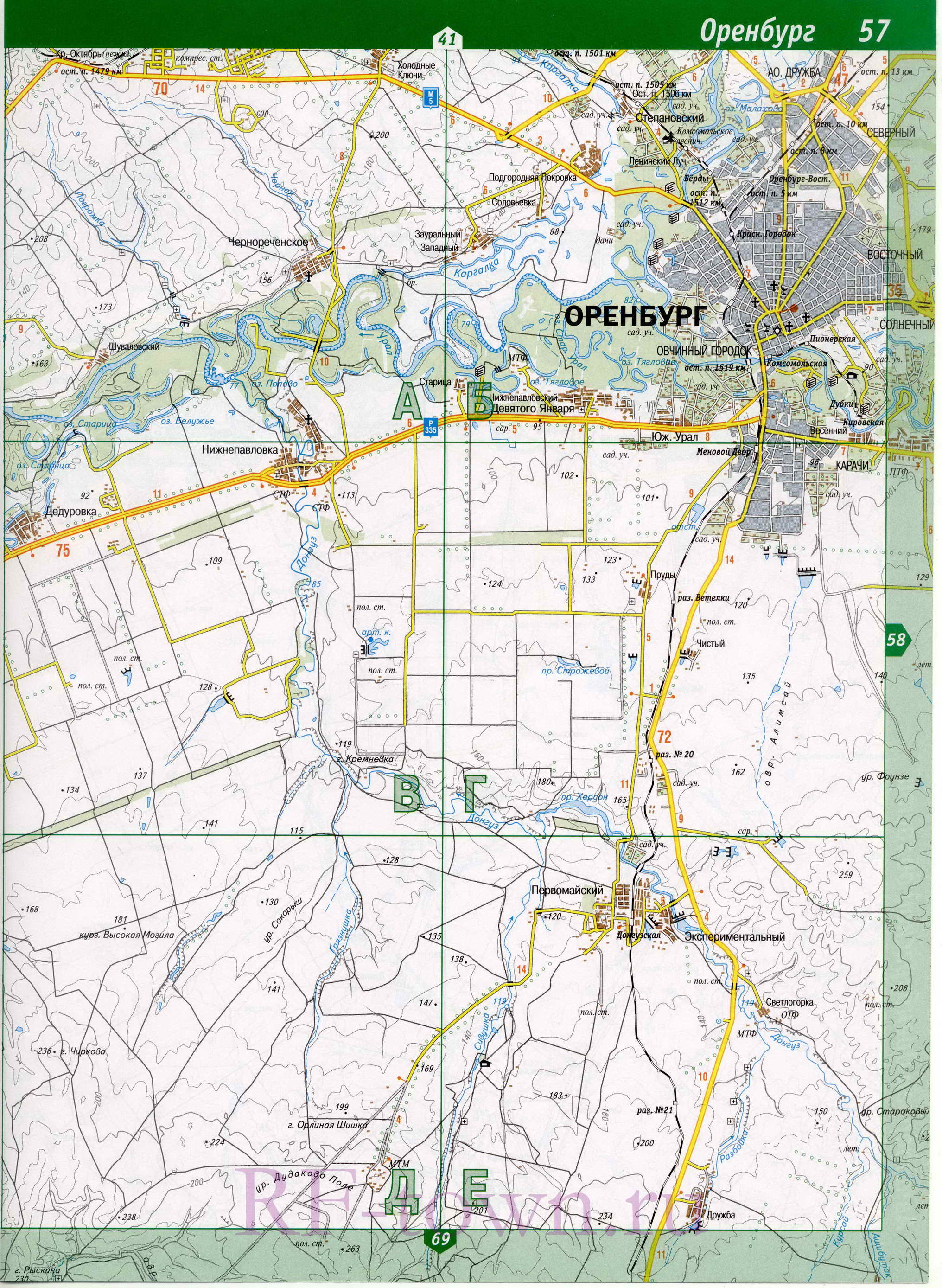 Оренбургский район карта. Крупномасштабная топографическая карта Оренбургского р-на Оренбургской обл, A1 - 