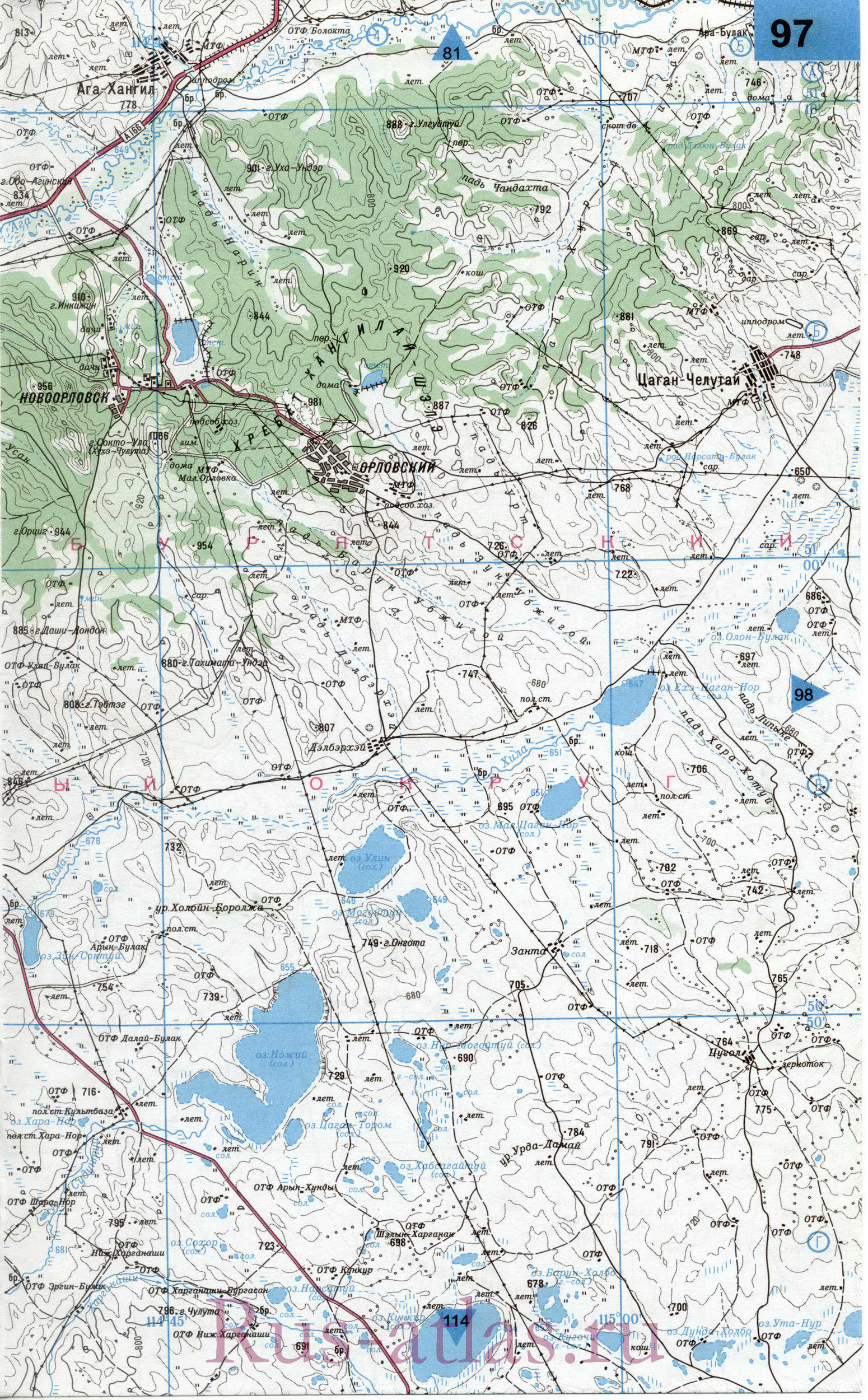 Могойтуйский район АБАО Забайкальского края - карта подробная топографическая 1см:2км, A1 - 