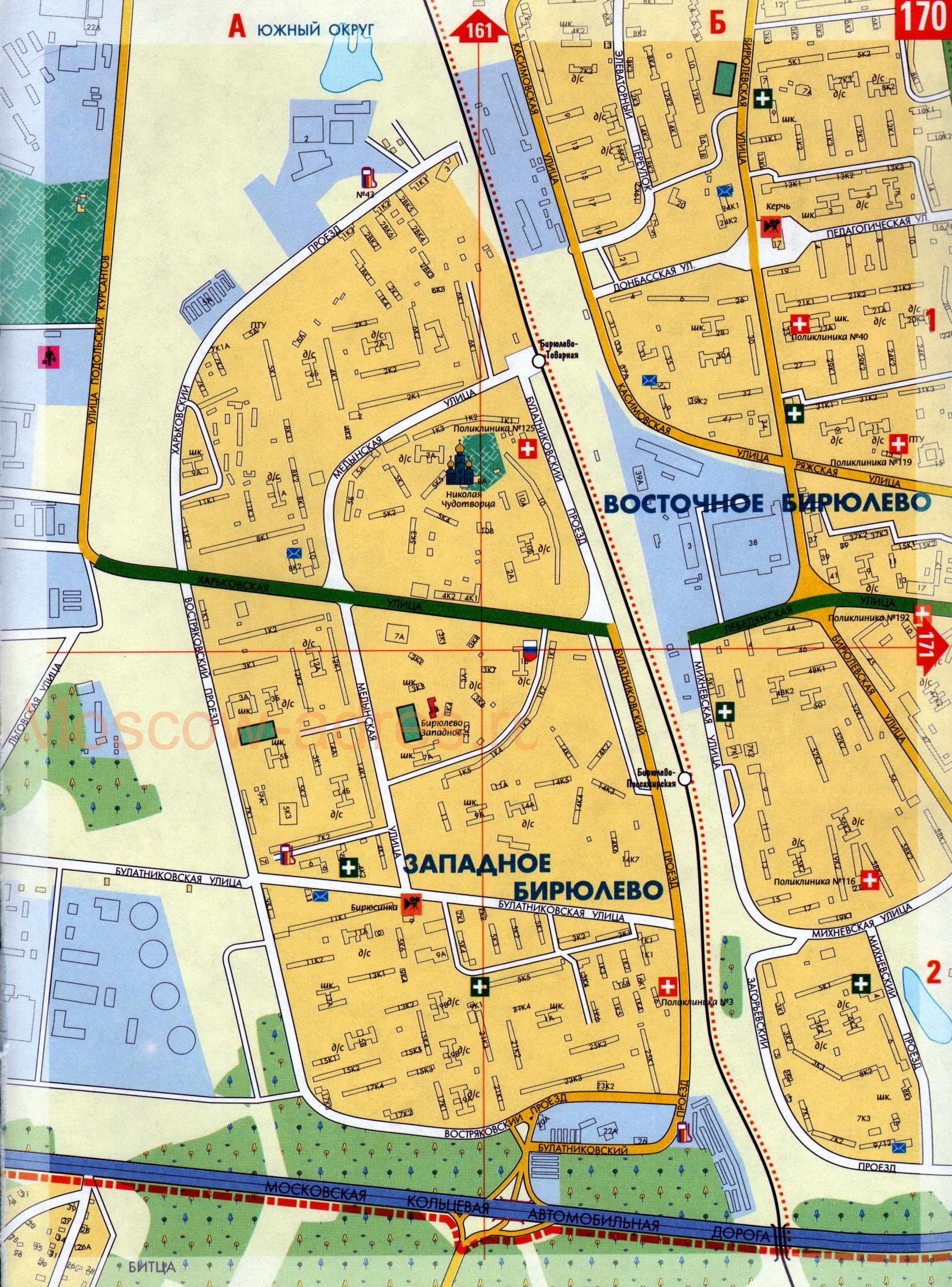 Карта улиц московского района Бирюлево Восточное ЮАО, Бирюлево