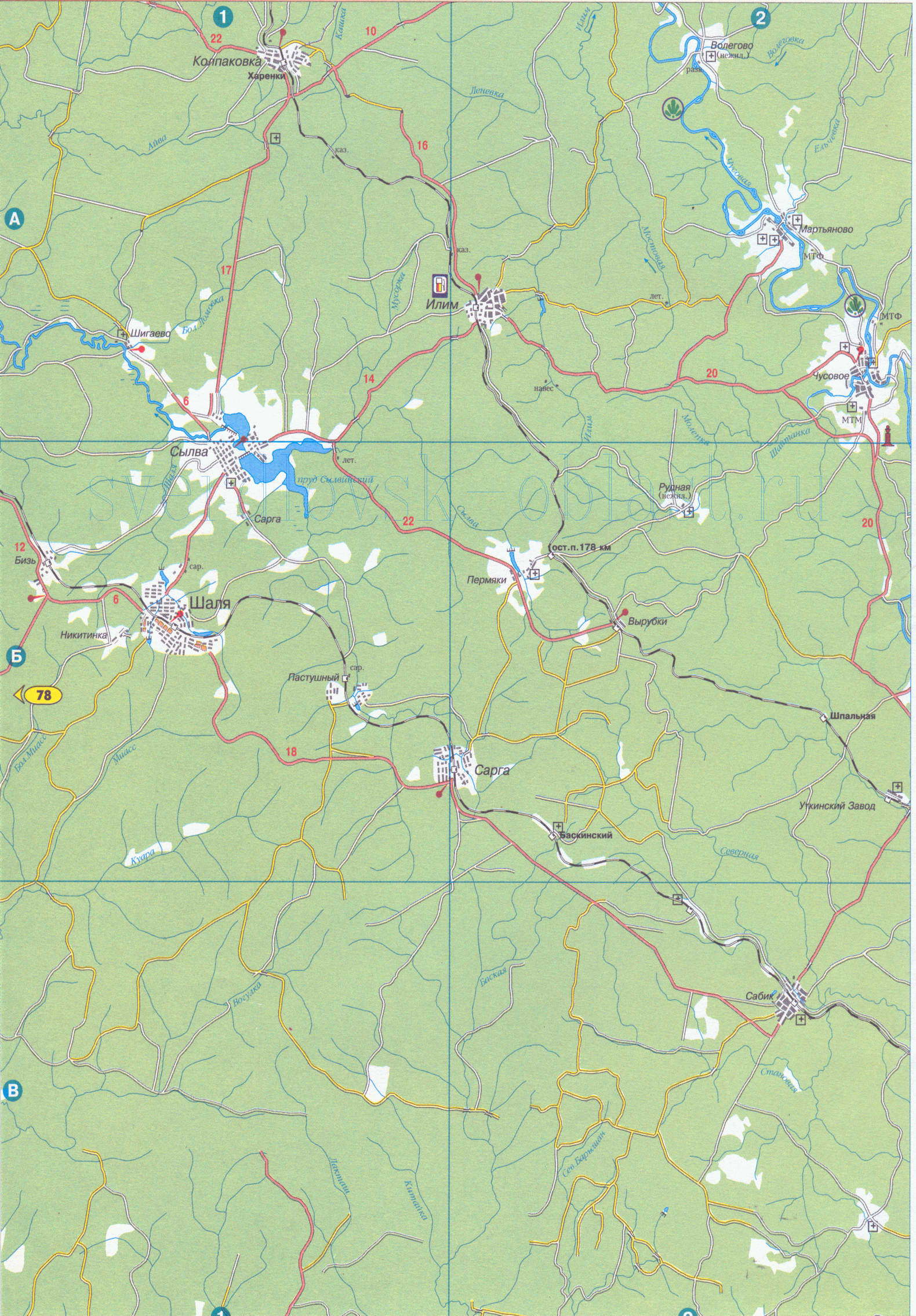 Шалинский район. Карта Шалинского района Свердловской области. Топографическая карта Шалинского района, B0 - 